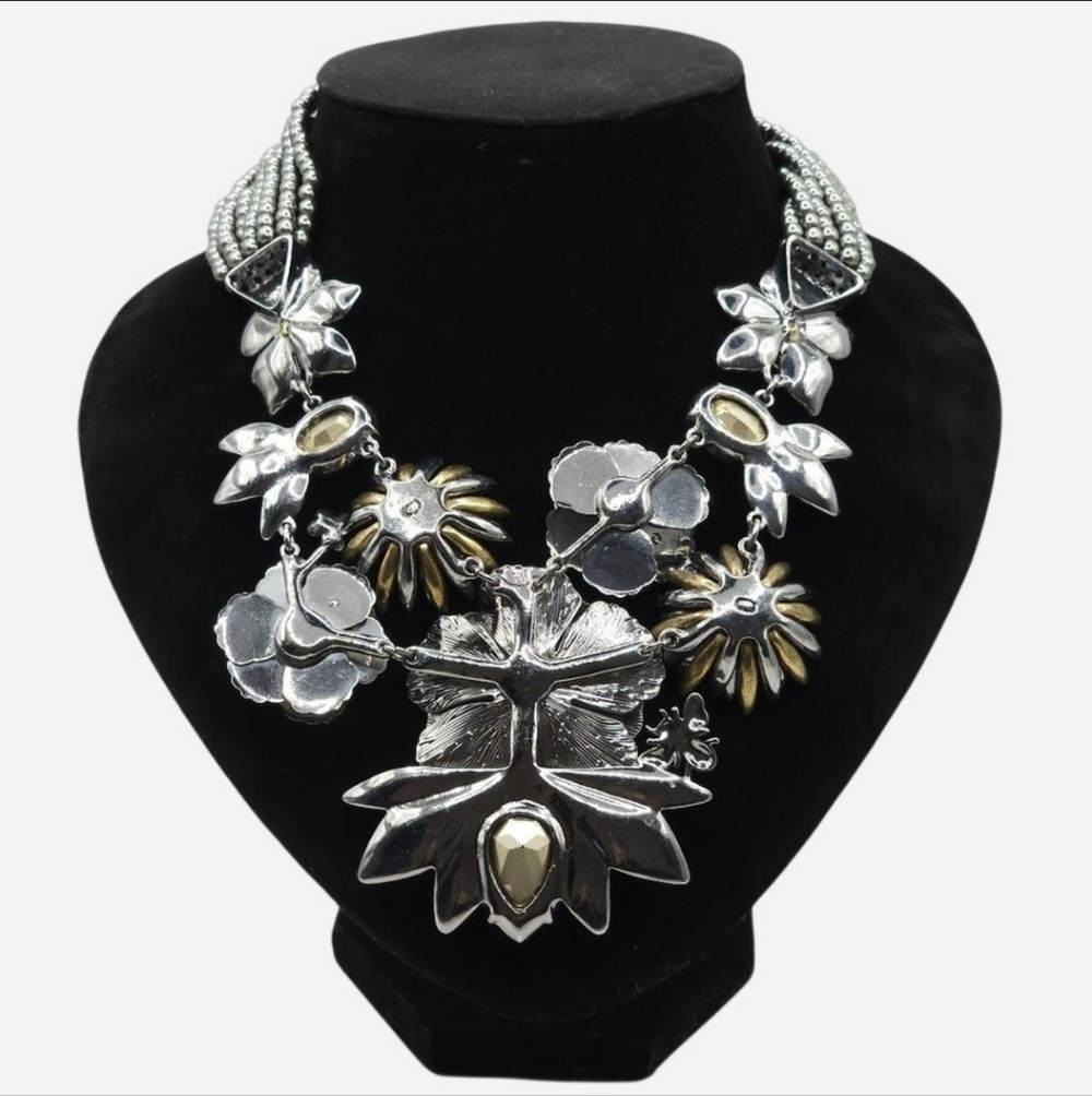 Signed Large Floral Multi-Stranded Statement Neck… - image 5